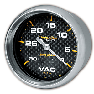 AutoMeter 4884 Carbon Fiber 2-5/8" Vacuum Gauge, 0-30in HG Mechanical