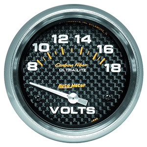 AutoMeter 4891 Carbon Fiber 2-5/8" Voltmeter Gauge, 8-18V Electrical