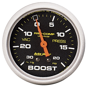 AutoMeter 5401 Pro-Comp 2-5/8" Liquid Filled Boost / Vacuum Gauge, 30 HG / 20 PSI Mechanical