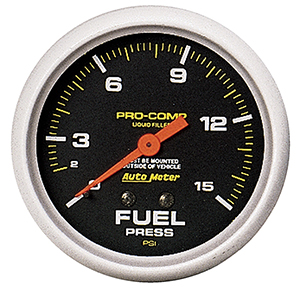 AutoMeter 5411 Pro-Comp 2-5/8" Liquid Filled Fuel Pressure Gauge, 0-15 PSI Mechanical