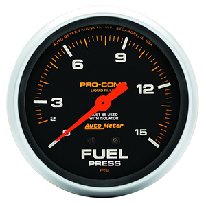 AutoMeter 5413 Pro-Comp 2-5/8" Fuel Pressure Gauge with Isolator, 0-15 PSI, Liquid Filled Mechanical