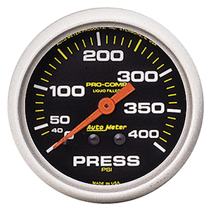AutoMeter 5424 Pro-Comp 2-5/8" Pressure Gauge, 0-400 PSI, Liquid Filled Mechanical