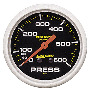 AutoMeter 5425 Pro-Comp 2-5/8" Pressure Gauge, 0-600 PSI, Liquid Filled Mechanical