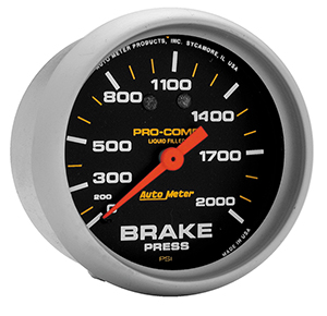 AutoMeter 5426 Pro-Comp 2-5/8" Brake Pressure Gauge, 0-2000 PSI, Liquid Filled Mechanical