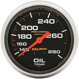 AutoMeter 5443 Pro-Comp 2-5/8" Oil Temperature Gauge, 140-280 F, Liquid Filled Mechanical