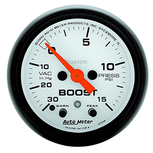 AutoMeter 5776 Phantom 2-1/16" Boost/Vacuum Gauge, 30 HG / 15 PSI Electrical