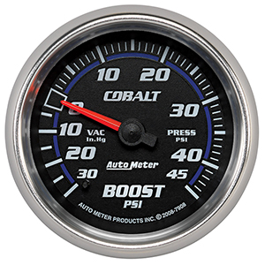 AutoMeter 7908 Cobalt Mechanical 2-5/8" Boost/Vacuum Gauge, 30in HG/45 PSI