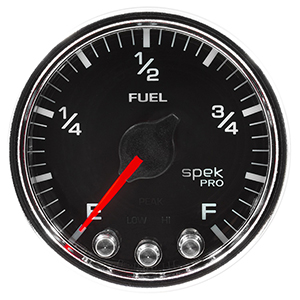 AutoMeter P31231 Spek-Pro 2-1/16" Fuel Level Gauge, Programmable 0-300 Ohms, Black/Chrome Electrical