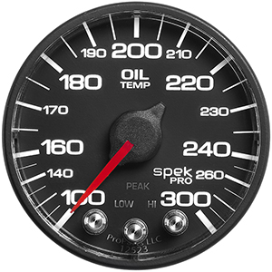 AutoMeter P322328 Spek-Pro 2-1/16" Oil Temperature Gauge, 100-300 F, Black/Black Electrical