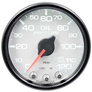 AutoMeter P32512 Spek-Pro 2-1/16" Oil Pressure Gauge, 0-120 PSI, White/Black Electrical