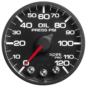 AutoMeter P325328 Spek-Pro 2-1/16" Oil Pressure Gauge, 0-120 PSI, Black/Black Electrical