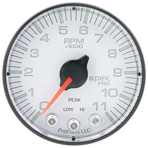 AutoMeter P336128 Spek-Pro 2-1/16" In-Dash Tachometer Gauge, 0-11,000  RPM, White/Black Electrical