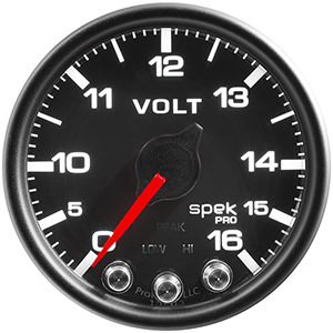 AutoMeter P34432 Spek-Pro 2-1/16" Voltmeter Gauge, 0-16V, Black/Black Electrical