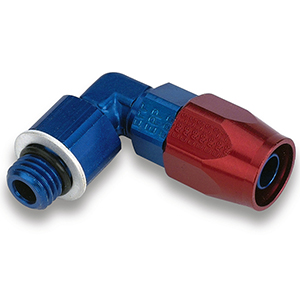 Earl's 90&deg; Swivel-Seal Hose End , 12mm x 1.5 To -6 Hose, Red/Blue