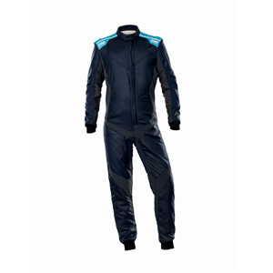 OMP Racing One Evo X Suit, Navy Blue/Grey/Cyan Size 58