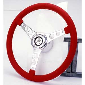 Steering Wheel: Vette 6 Bolt Laser Polished Aluminum 15" (Red Leather)
