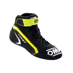 OMP Racing FIRST Shoes, Black/Florescent Yellow Size 40