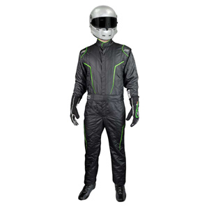 K1 GT2 Adult Nomex Fire Suit- Black, Flo Green - Size LG