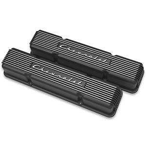 Holley 241-108 Sbc Valve Cvrs Finned Chevy Script Blk Holley Performance