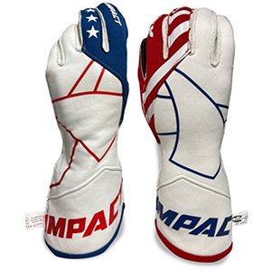 Impact Alpha Racing Gloves, SFI3.3/5 Rated, Patriot Red/White/Blue, Size Large