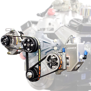 Jones SBC 602 Crate HTD Belt Drive System, Aluminium Short Water Pump, PS Pump with Built-in Alum. T
