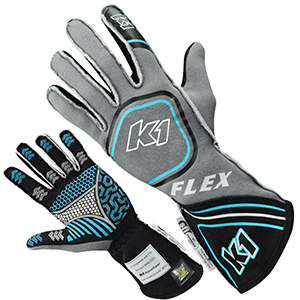 K1 Flex 2020 Nomex Racing Gloves, Black/FLO Blue, Size Large