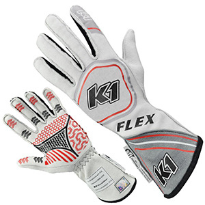 K1 Flex 2020 Nomex Racing Gloves, Grey/White, Size Large