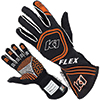 K1 Flex Black Series Auto Racing Gloves, Black/Orange, Medium