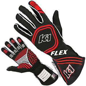 K1 Flex Black Series Auto Racing Gloves, Black/Red, Medium