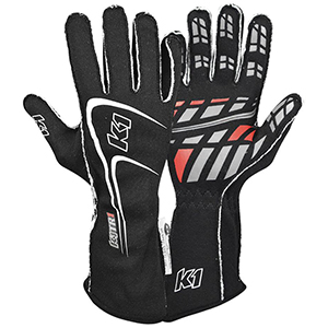 K1 Track 1 Auto Racing Gloves, Black, Medium