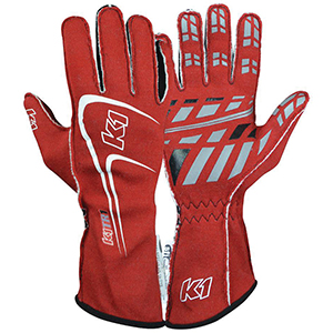 K1 Track 1 Auto Racing Gloves, Red, Large