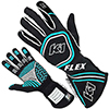 K1 Flex Auto Racing Gloves, Black/Fluorescent Blue, Large