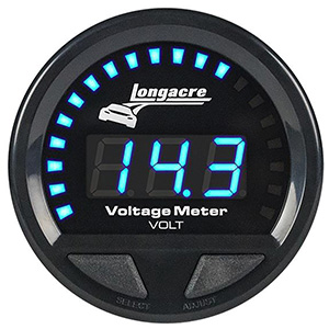 Longacre Digital Elite LED Waterproof Gauges, Volt Gauge 8-18, Sensor Included