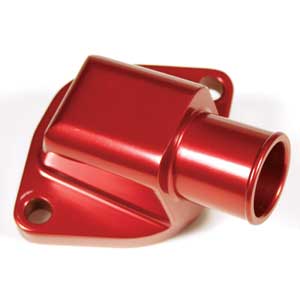 Meziere Fixed Waterneck, Chevy, Driver Side, 1 1/4" Hose, Red