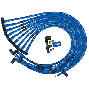 WIRE SET, SPIRAL CORE, SLEEVED, SBC, HEI, BLUE, 90 DEGREE