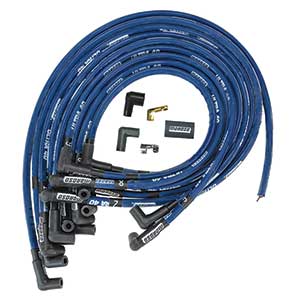 IGNITION WIRE SET, ULTRA 40, SLEEVED, BBC HEI CRAB CAP, 90 DEGREE, BLUE