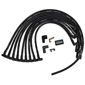 IGNITION WIRE SET,ULTRA 40,SLEEVED, SBC, JESEL FRONT DRIVE DISTRIBUTOR, 90 DEGREE, BLACK