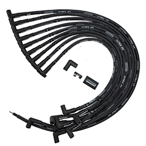 IGNITION WIRE SET,ULTRA 40,SLEEVED, BBC, JESEL FRONT DRIVE DISRIBUTOR, 90 DEGREE, BLACK
