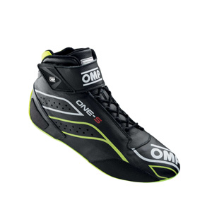 OMP Racing One-S Shoes, Black/Florescent Yellow Size 48