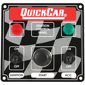 QuickCar Ignition Panel - Ignition Switch Acc. Switch Start Button & 2 Pilot Lights Flag