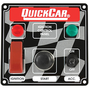 QuickCar Ignition Panel - Flip Cover Ignition Switch Acc. Switch Start Button & 2 Pilot Lights Flag