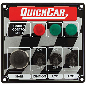 QuickCar Ignition Panel - Ignition Switch 2 Acc. Switch Start Button & 3 Pilot Lights Flag