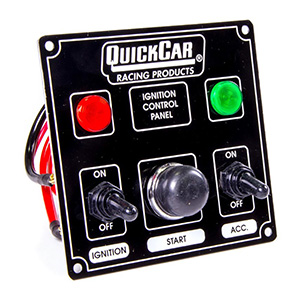 QuickCar Ignition Panel - Ignition Switch Acc. Switch Start Button & 2 Pilot Lights Black