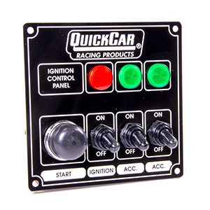 QuickCar Ignition Panel - Ignition Switch 2 Acc. Switch Start Button & 3 Pilot Lights Black