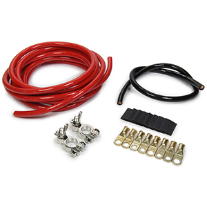 QuickCar Battery Cable Kit 4 AWG 15' Red & 2' Black cable 2 battery Terminals 8 power rings