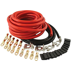 QuickCar Drag Kit 2 AWG Cable Kit (Drag Racing or 2 Batteries) 25' Red 8' Blk Terminals power rings