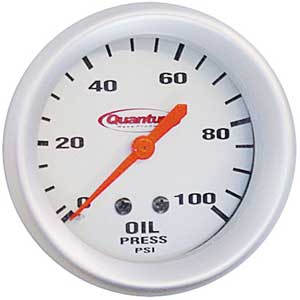 Quantum 310-2008 Oil Pressure Gauge - Silver Face, 0-100 psi, Steel Case