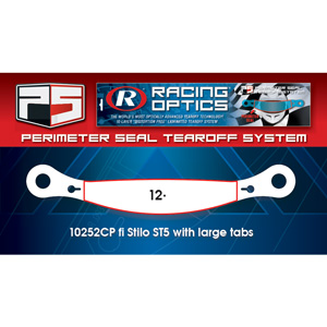 Racing Optics XStack Perimeter Seal Laminated Tearoffs, 10252CP, 12" Post Spacing, Shape Banana (Stilo: ST5 With Large Tabs)