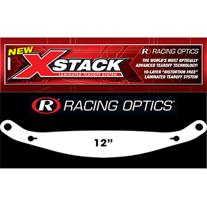 Racing Optics XStack Laminated Tearoffs, 10259C, 12" Post Spacing, Shape Banana (Stilo: ST5 With Small Tabs)