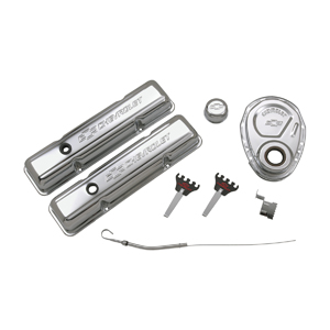 Dress Up Kit W/Timing Cover & Short Baffled Valve Covers. Chevy S/B V8, 1958-86.
